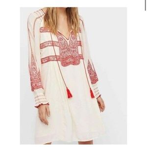 Free People Wind Willow Embroidered Tunic Dress in Cashmere